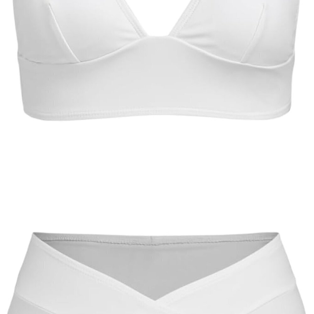 Tummy Control V-Neck Solid Jersey Bikini Swimsuit